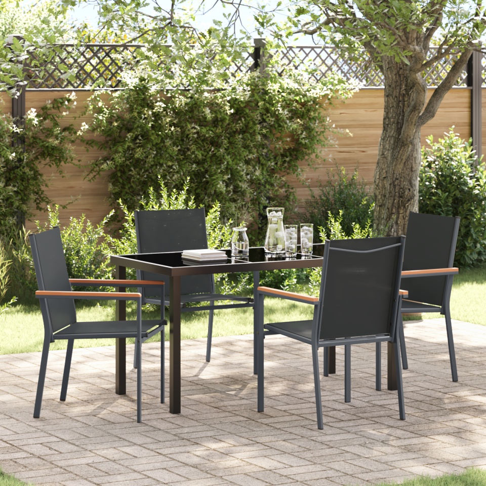 Set de Dining pentru Grădină 5 Piese Negru Textilenă și Oțel