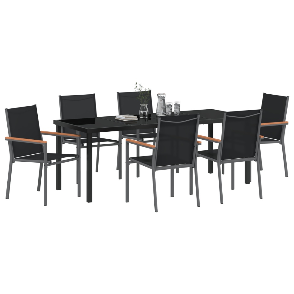 Set de dining pentru grădină 7 piese Negru Textilenă și Oțel - 2 | YEO
