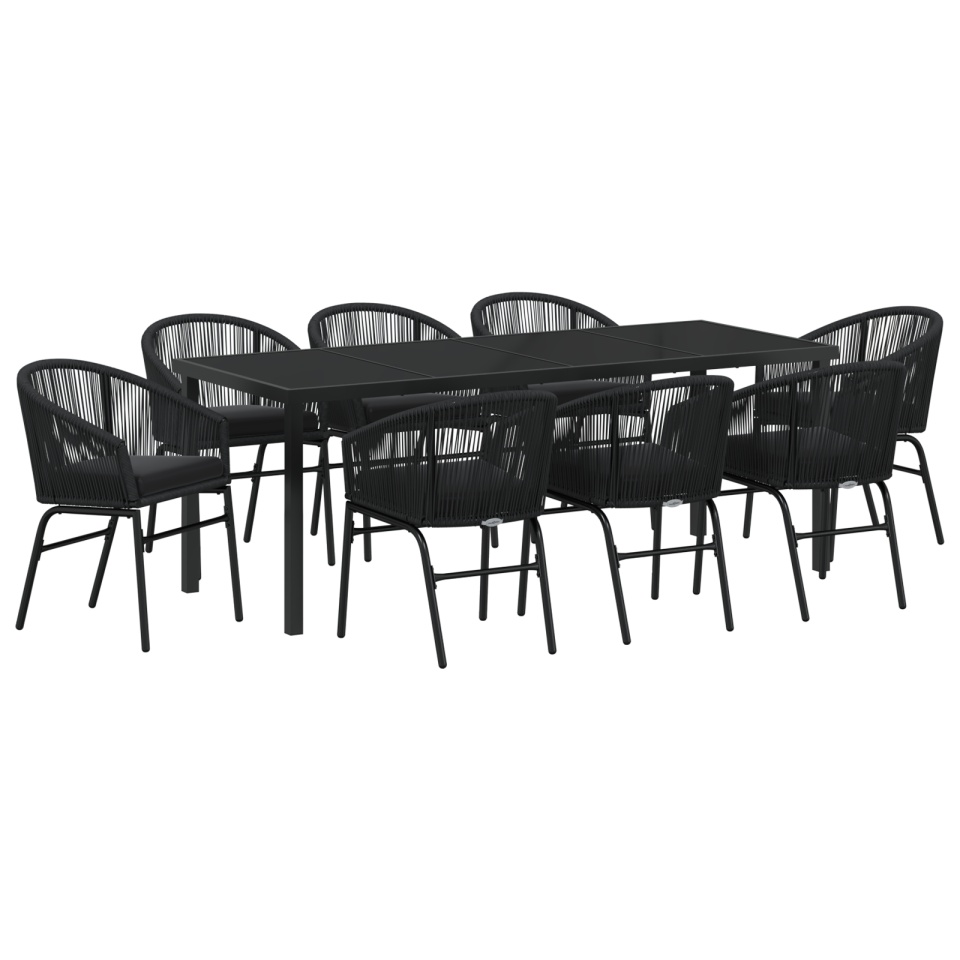 Set de Dining pentru Grădină 9 Piese Negru Ratan PE - 1 | YEO