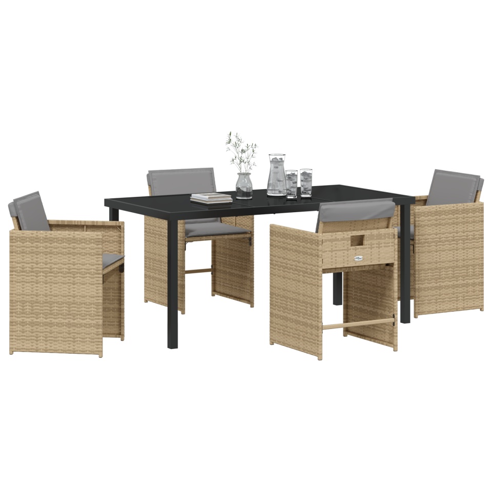 Set de Dining pentru Grădină cu 5 Piese cu Perne Bej Poliratan - 2 | YEO