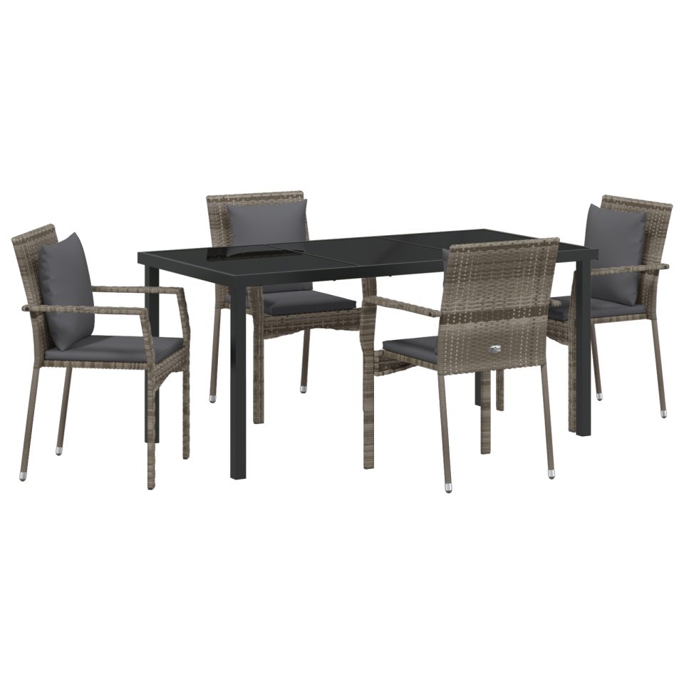 Set de dining pentru grădină cu 5 piese cu perne Gri Poliratan - 1 | YEO