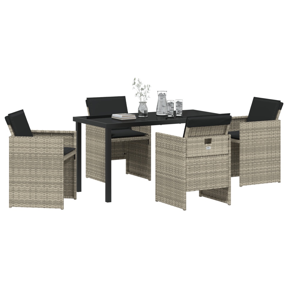 Set de Dining pentru Grădină cu 5 Piese și Perne Gri Deschis din Ratan Poliester - 2 | YEO