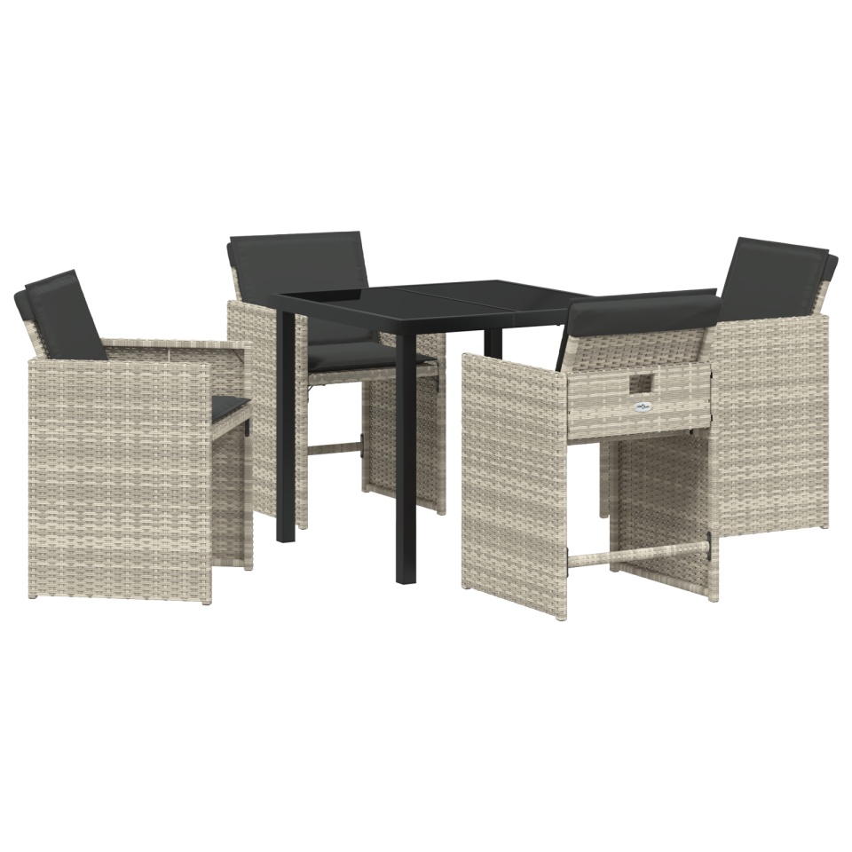 Set de dining pentru grădină cu 5 piese și perne Gri deschis Poliratan - 1 | YEO