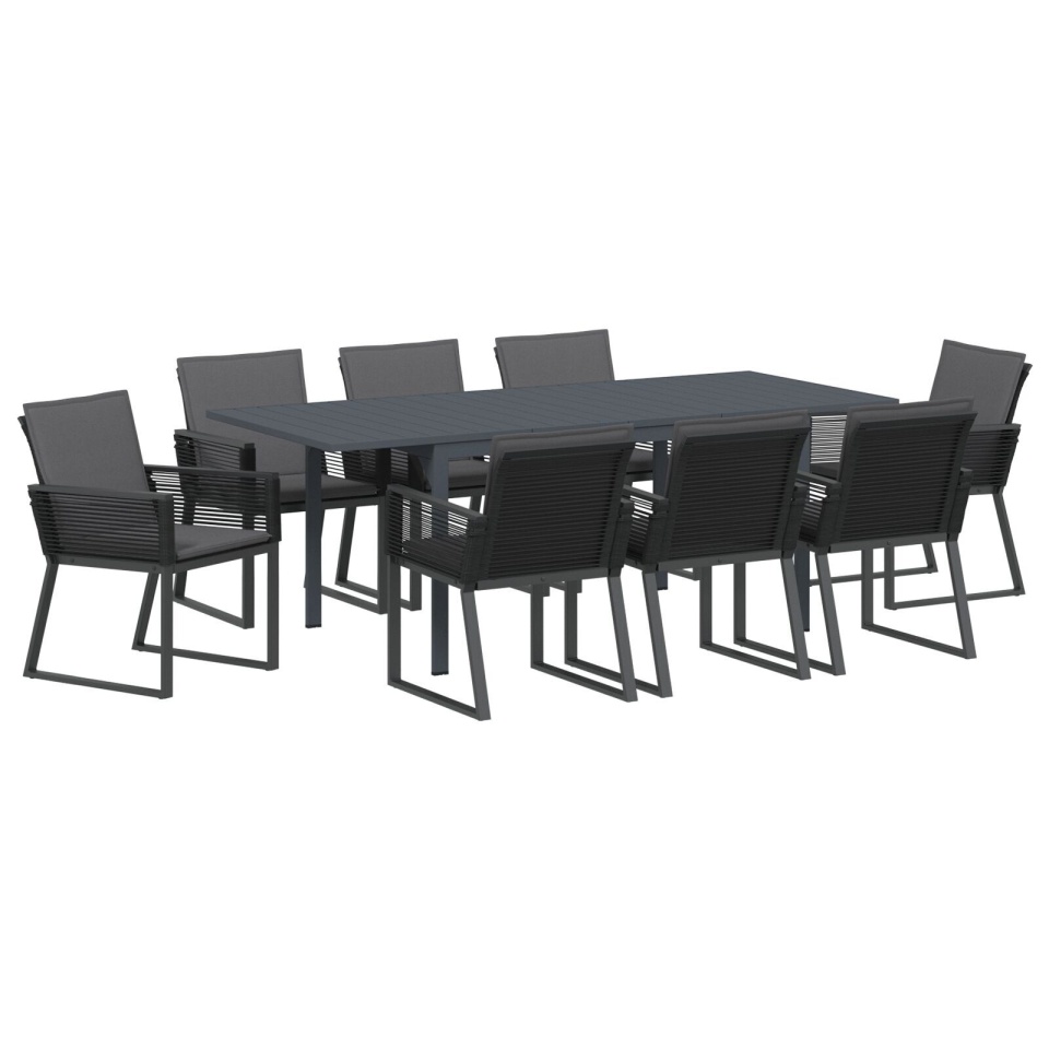 Set de dining pentru grădină cu perne Rattan PE negru, Masa extensibilă pentru grădină antracit (140-210)x90x73 cm oțel - 1 | YEO