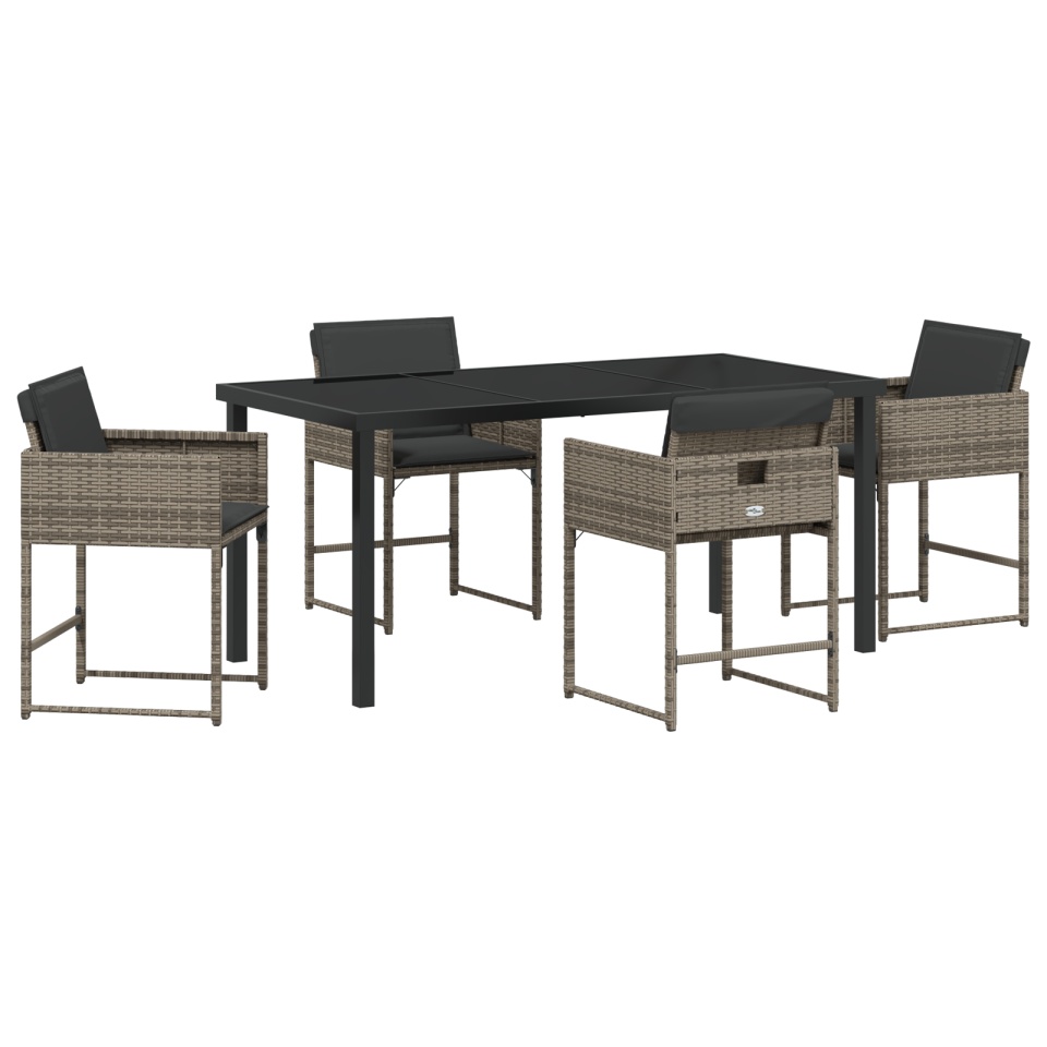 Set de dining pentru grădină de 5 piese cu perne Gri Rattan Polimeric - 1 | YEO