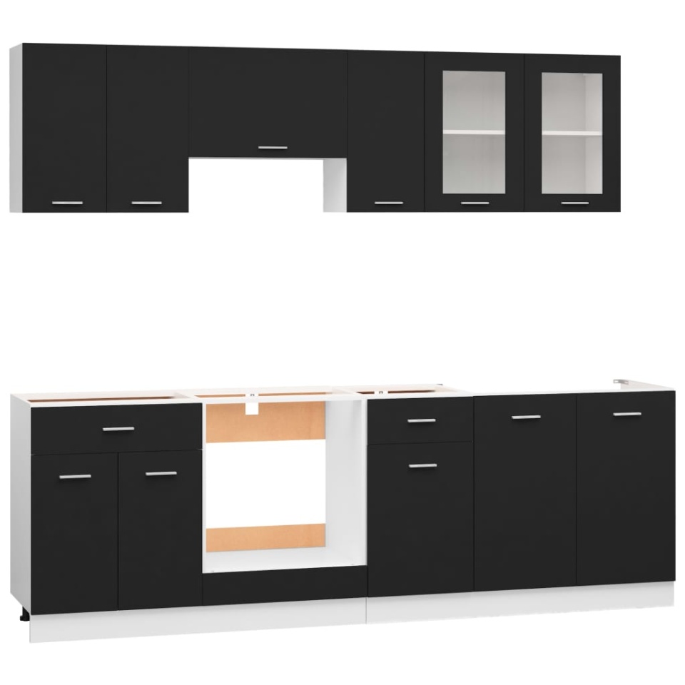 Set de dulapuri bucătărie, 8 piese, negru, lemn prelucrat - 2 | YEO