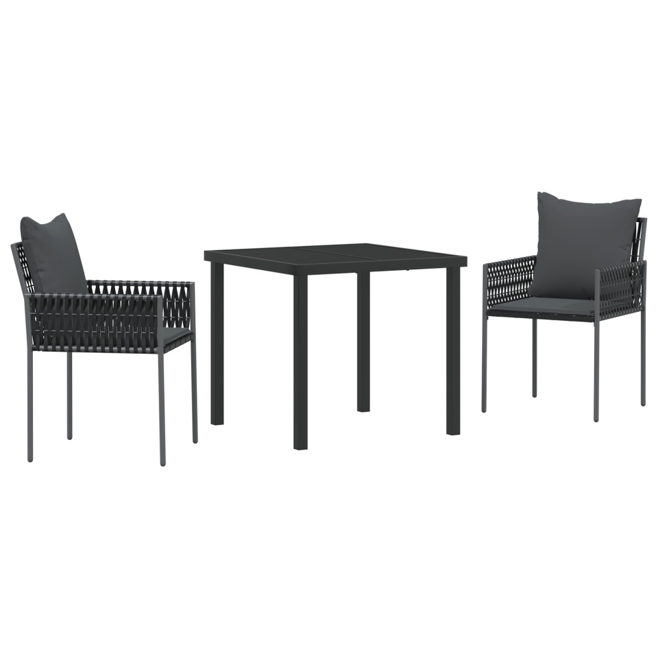 Set de grădină de 3 piese cu perne, rattan negru - 1 | YEO