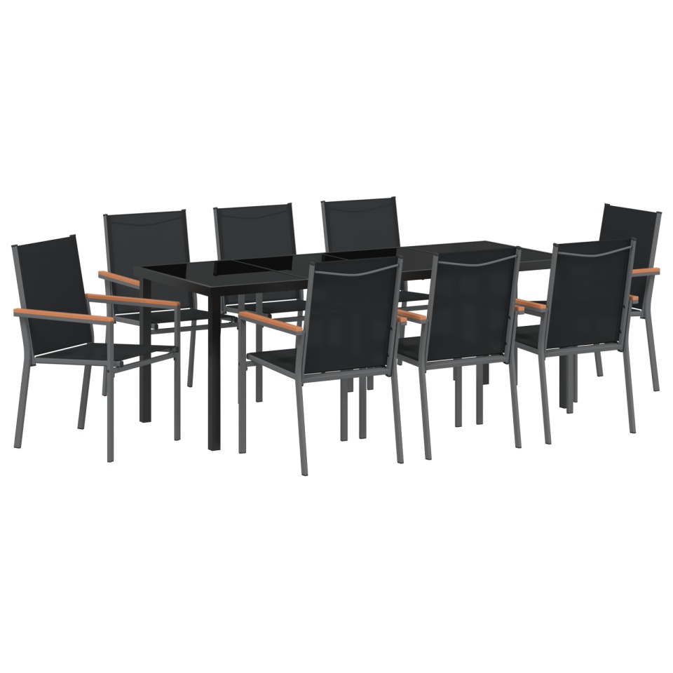 Set de grădină pentru luat masa , 9 piese, Negru, Textilenă și Oțel - 1 | YEO