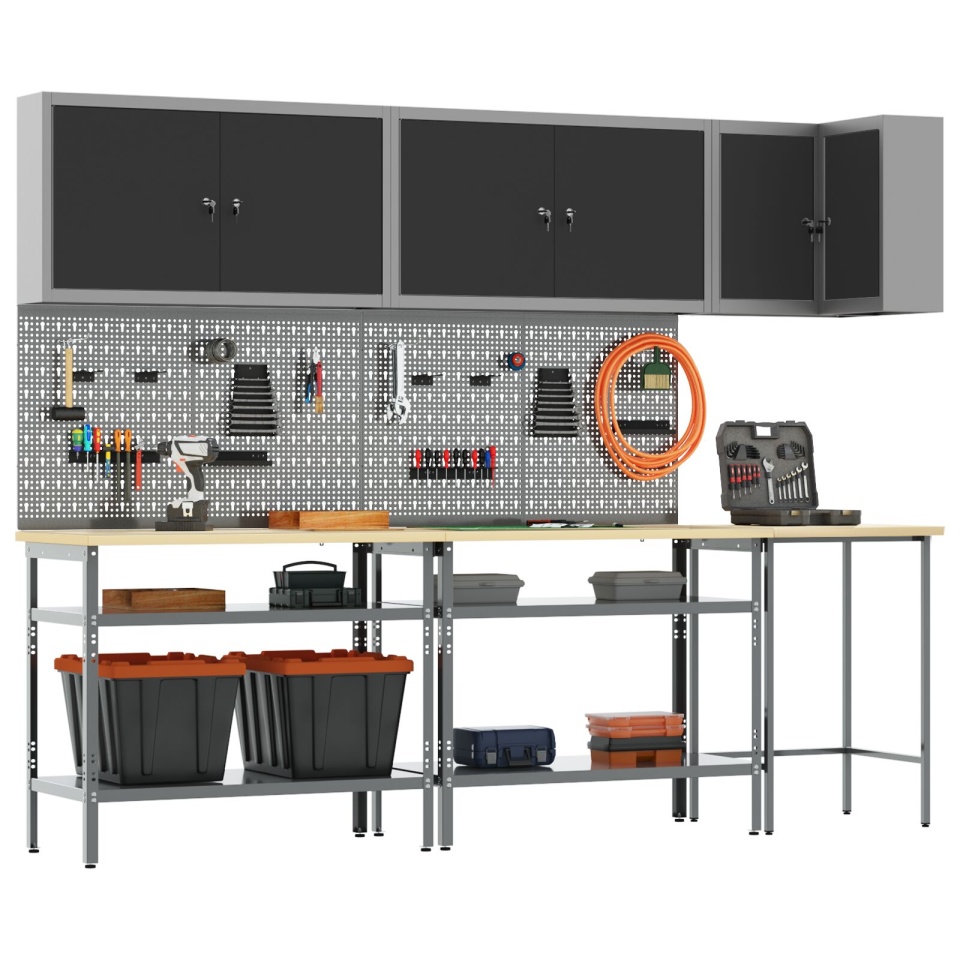 Set de masă pentru depozitare unelte 10 piese Negru Lemn prelucrat și Metal - 2 | YEO