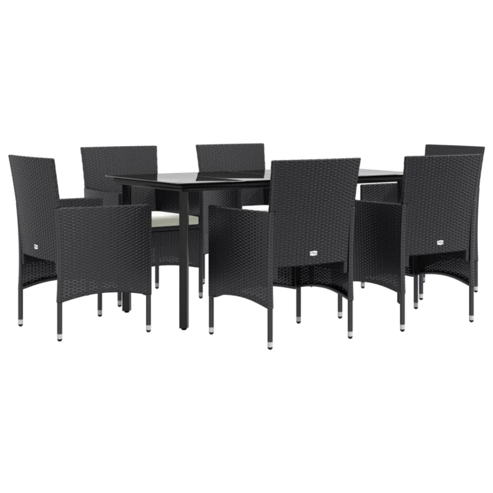 Set de masă pentru grădină, 7 piese, cu perne, negru - 2 | YEO