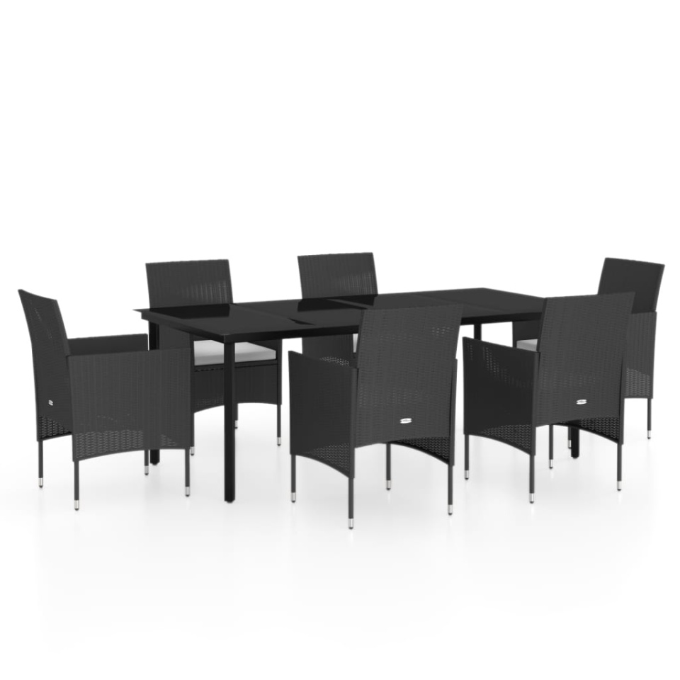 Set de masă pentru grădină, 7 piese, cu perne, negru - 1 | YEO