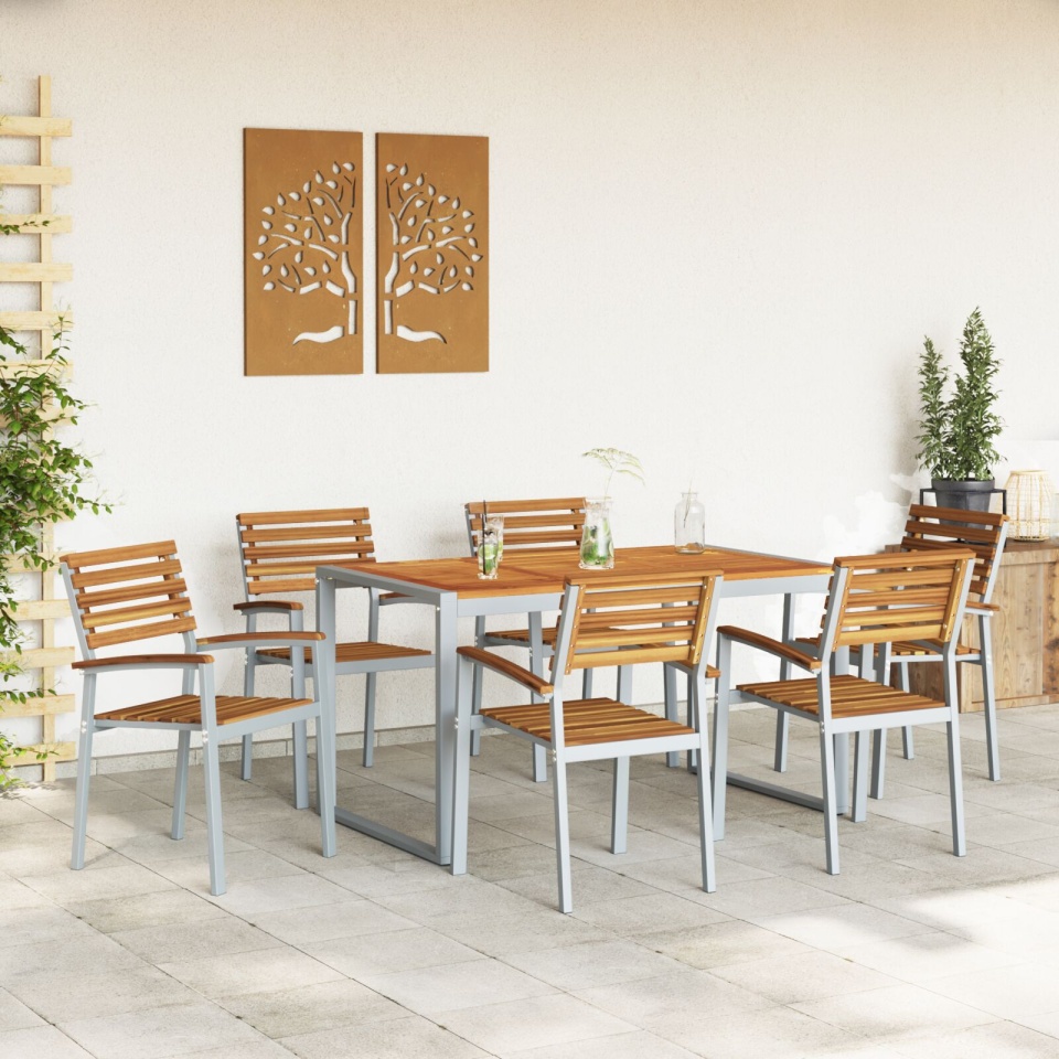 Set de Masă pentru Grădină 7 Piese Lemn de Acacia și Metal - 3 | YEO