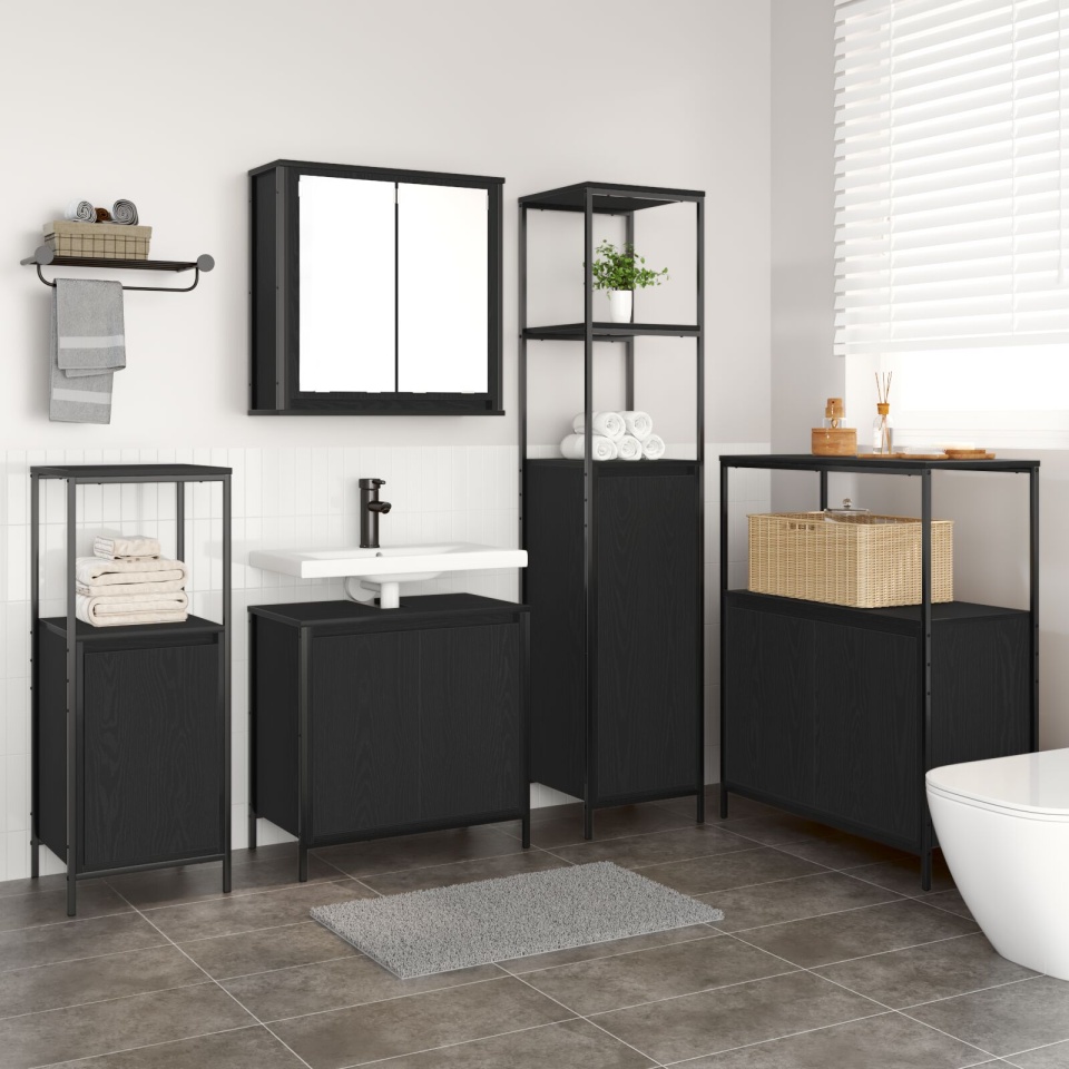 Set de mobilă pentru baie 5 piese din lemn de stejar negru - 3 | YEO