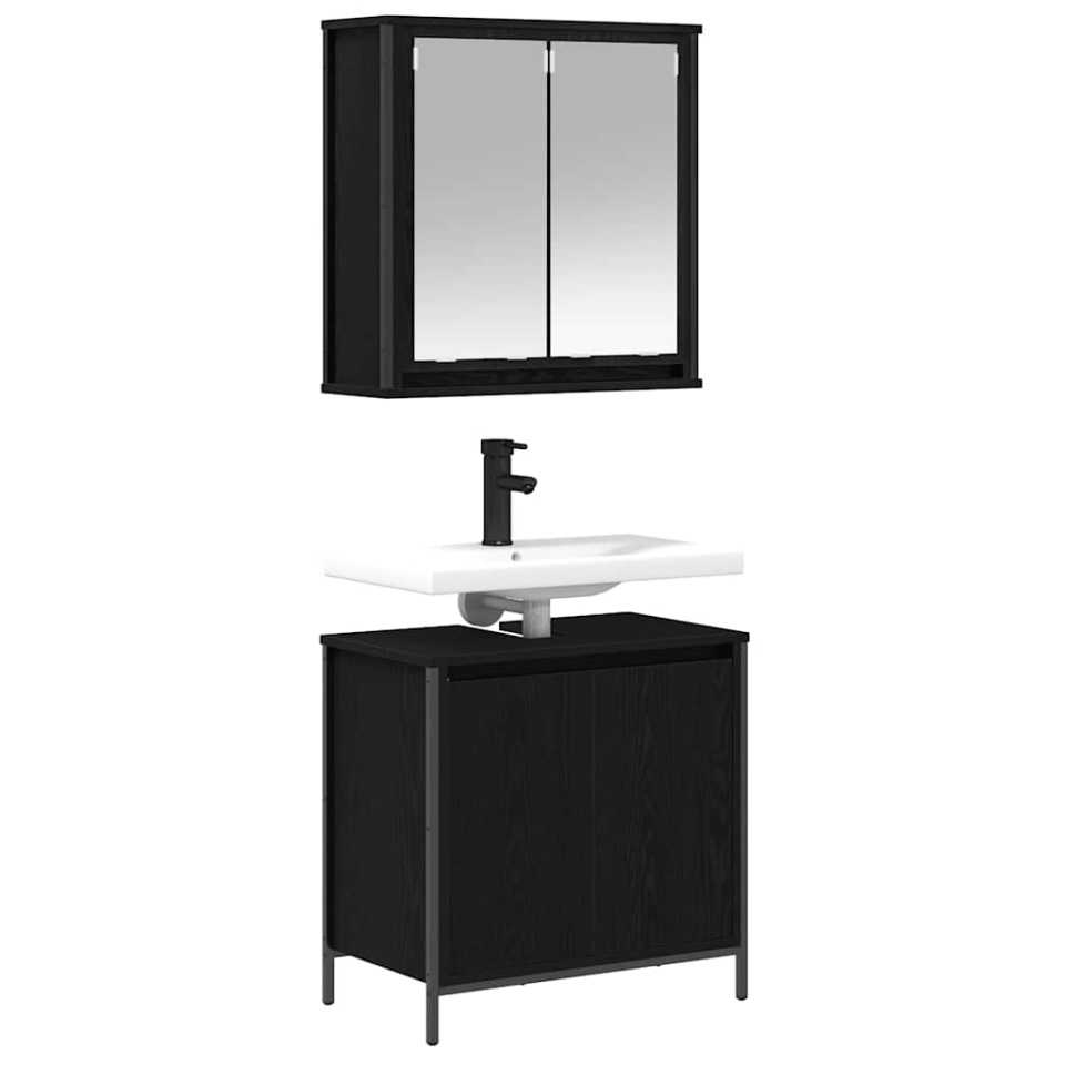 Set de mobilier de baie din 2 piese din lemn de stejar negru - 3 | YEO