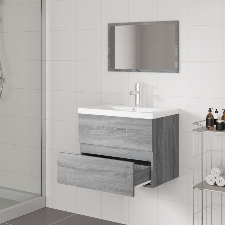 Set de mobilier de baie, gri sonoma, lemn prelucrat - 3 | YEO