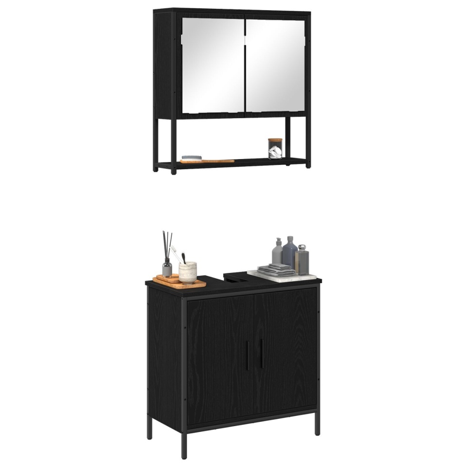 Set de mobilier pentru baie 2 piese în stejar negru din lemn prelucrat - 2 | YEO