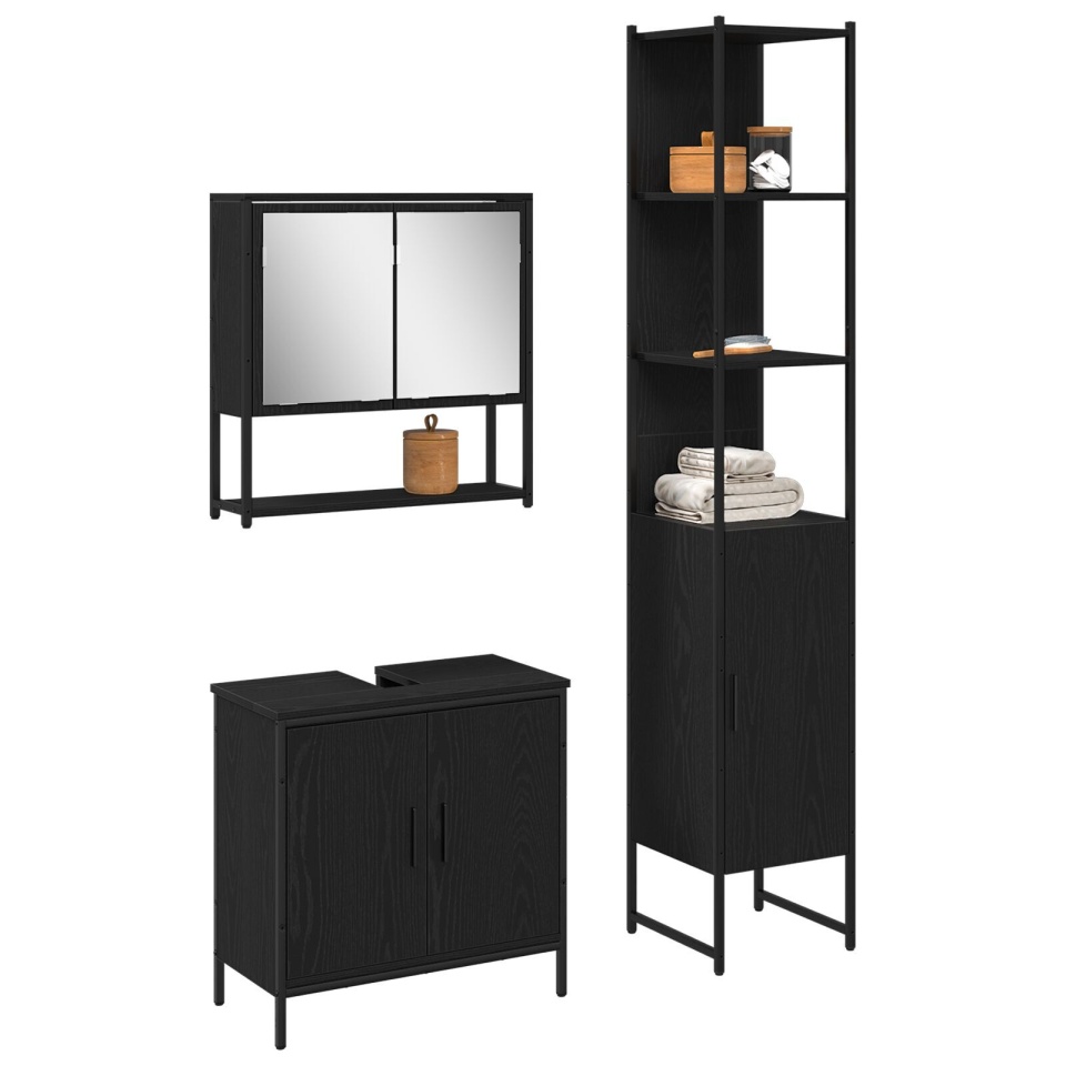Set de Mobilier pentru Baie 3 Piese Negru Stejar Lemn Prelucrat - 2 | YEO