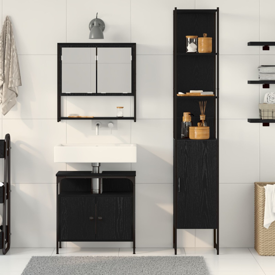 Set de Mobilier pentru Baie 3 Piese Negru Stejar Lemn Stratificat - 3 | YEO