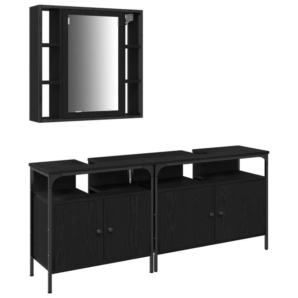 Set de mobilier pentru baie din 3 piese, lemn ingineresc, stejar negru - 1 | YEO