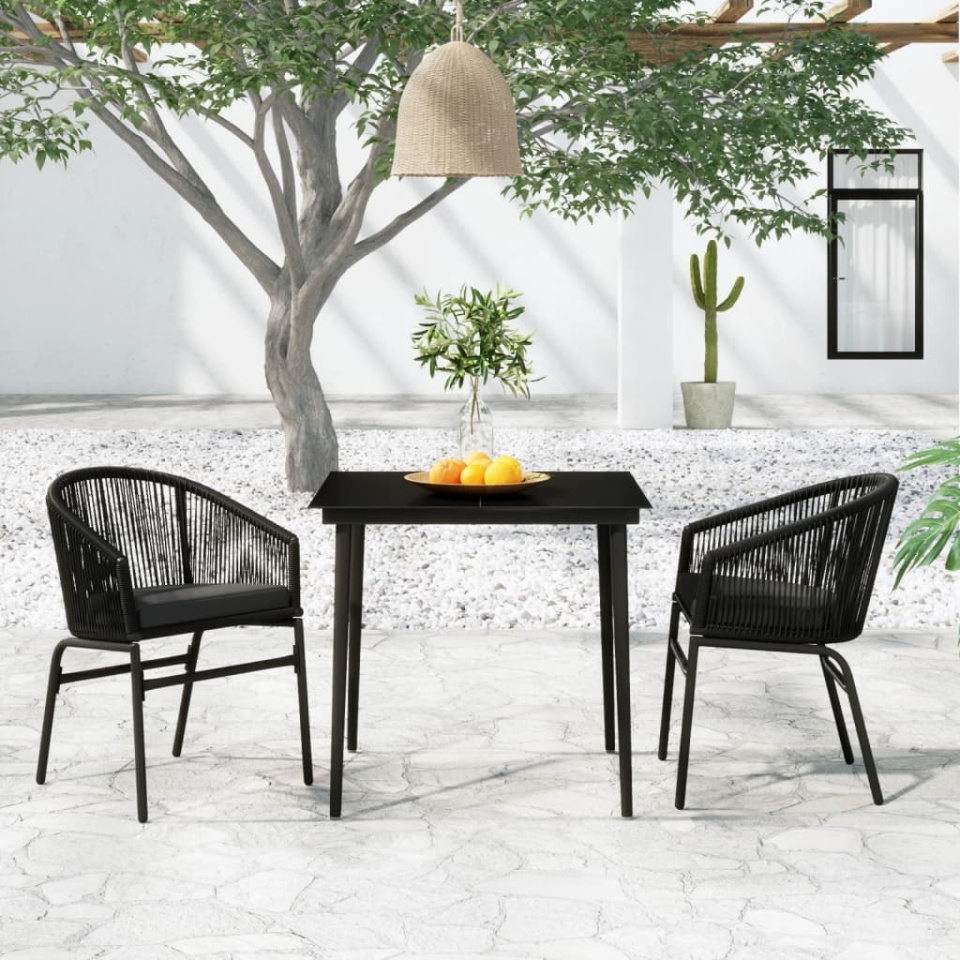 Set de mobilier pentru grădină, 3 piese, negru