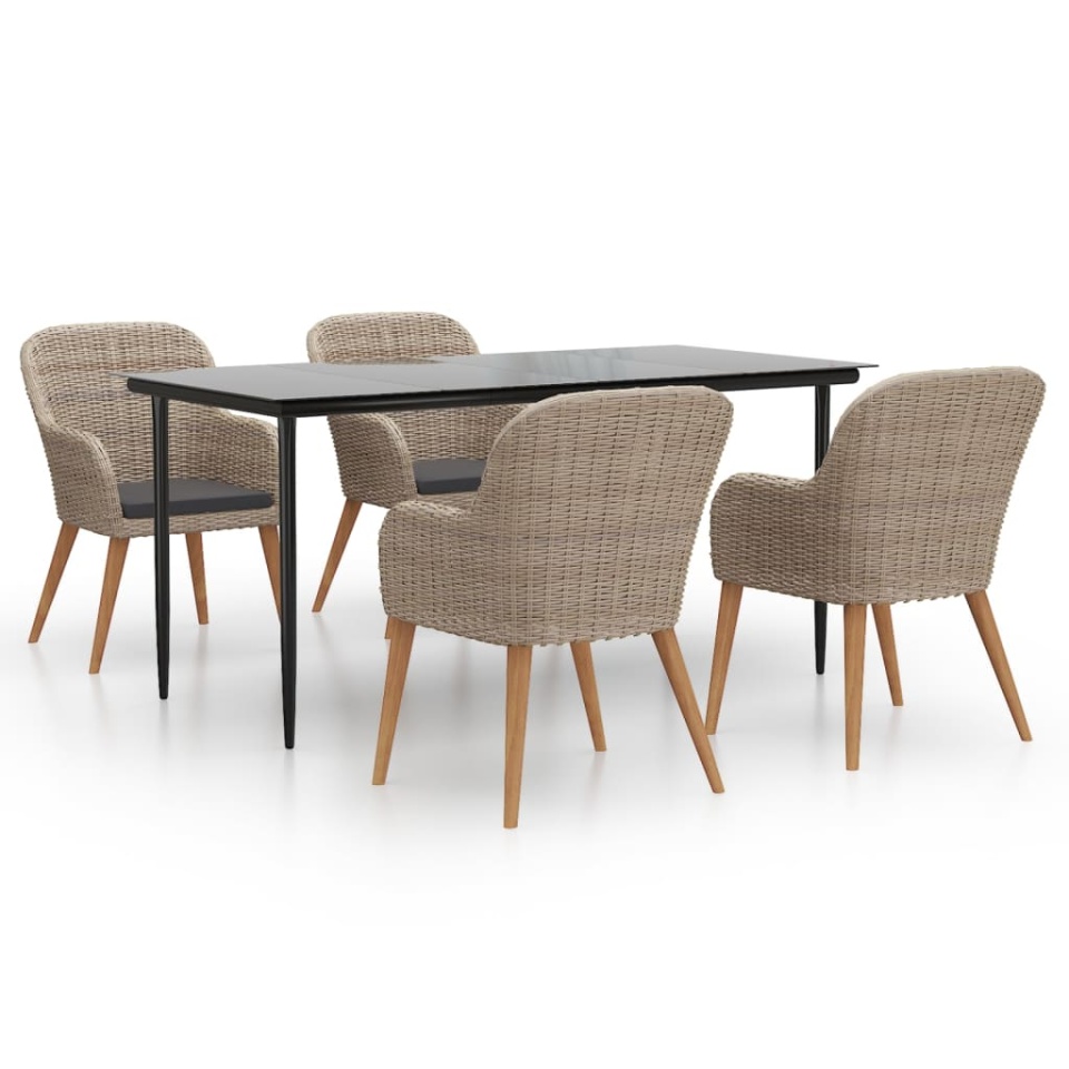 Set de servit masa pentru grădină, 5 piese, cu perne, maro - 1 | YEO