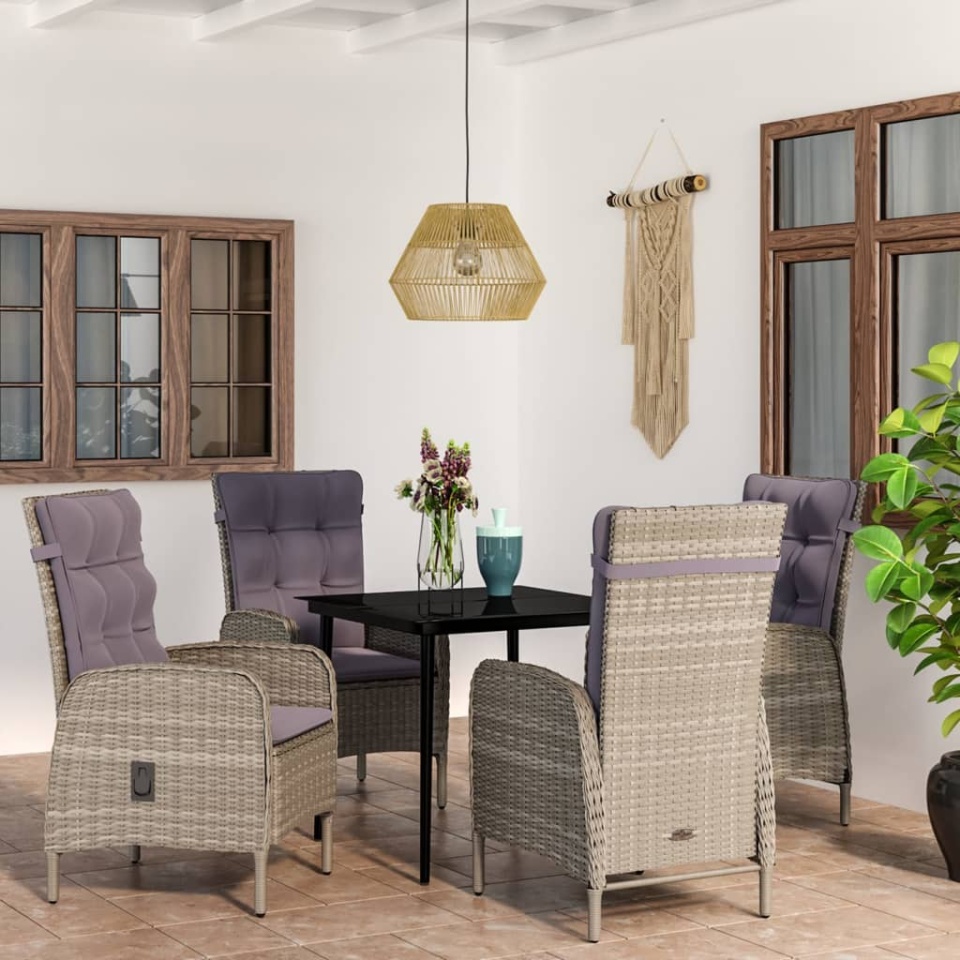 Set de servit masa pentru grădină, 5 piese, gri și negru