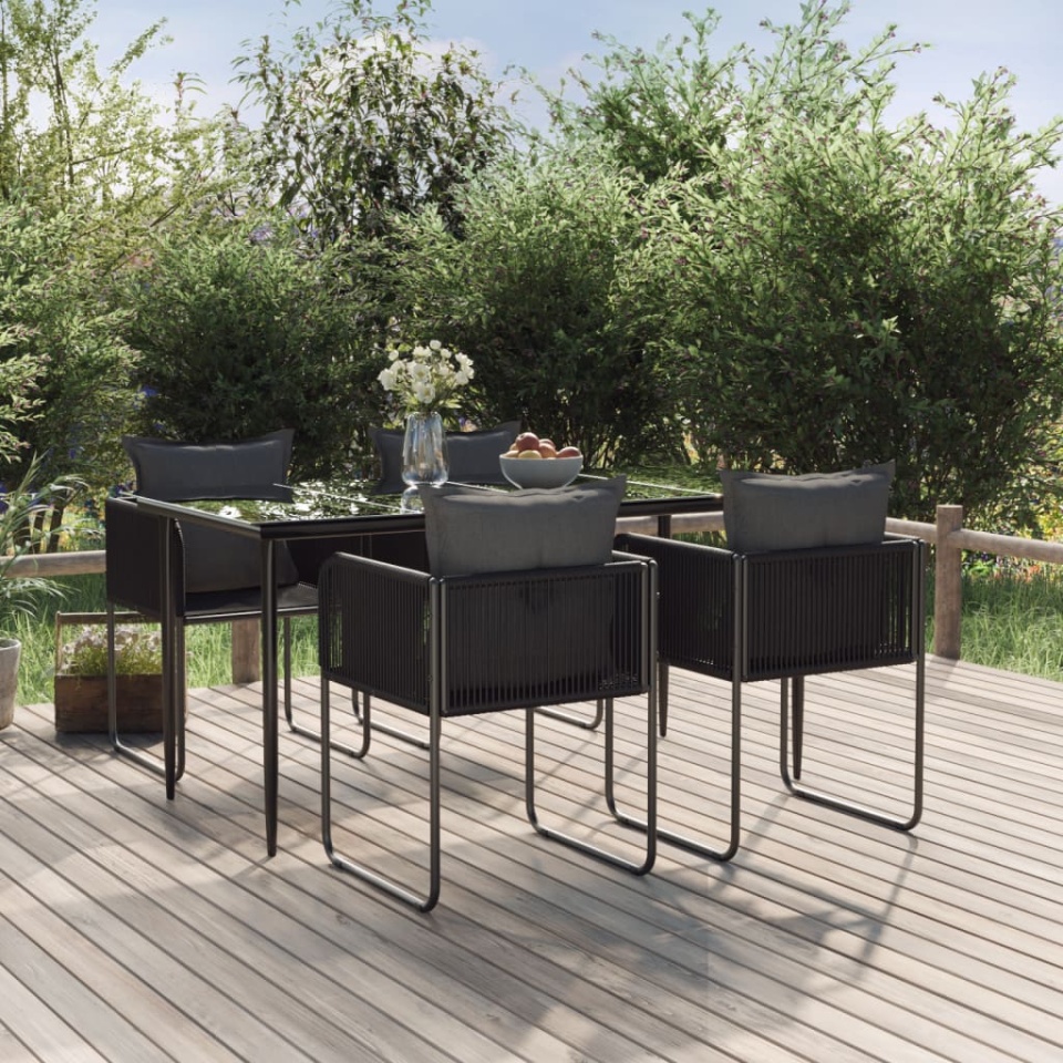 Set de servit masa pentru grădină, 5 piese, negru