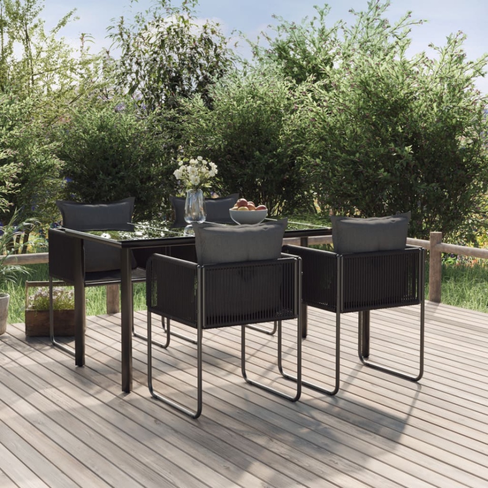 Set de servit masa pentru grădină, 5 piese, negru
