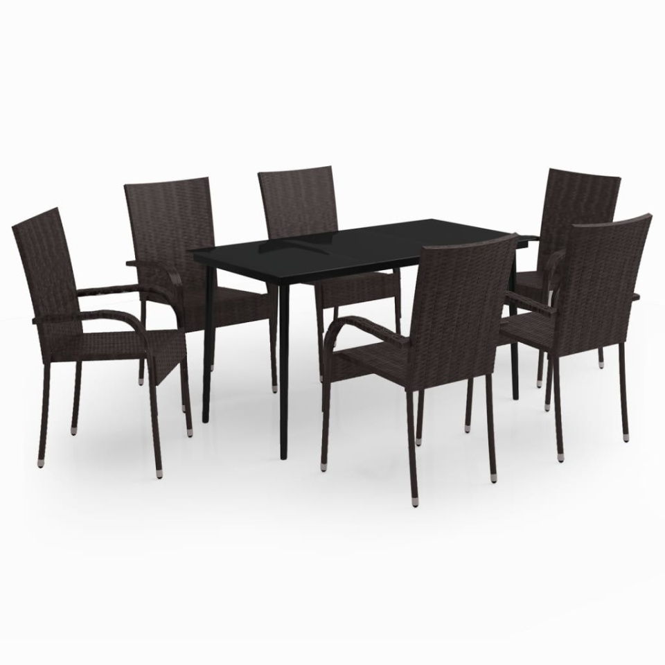 Set de servit masa pentru grădină, 7 piese, maro și negru - 1 | YEO