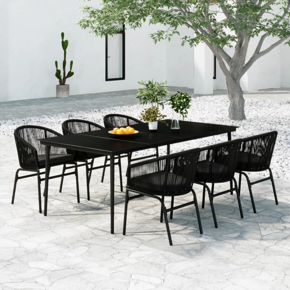 Set de servit masa pentru grădină, 7 piese, negru
