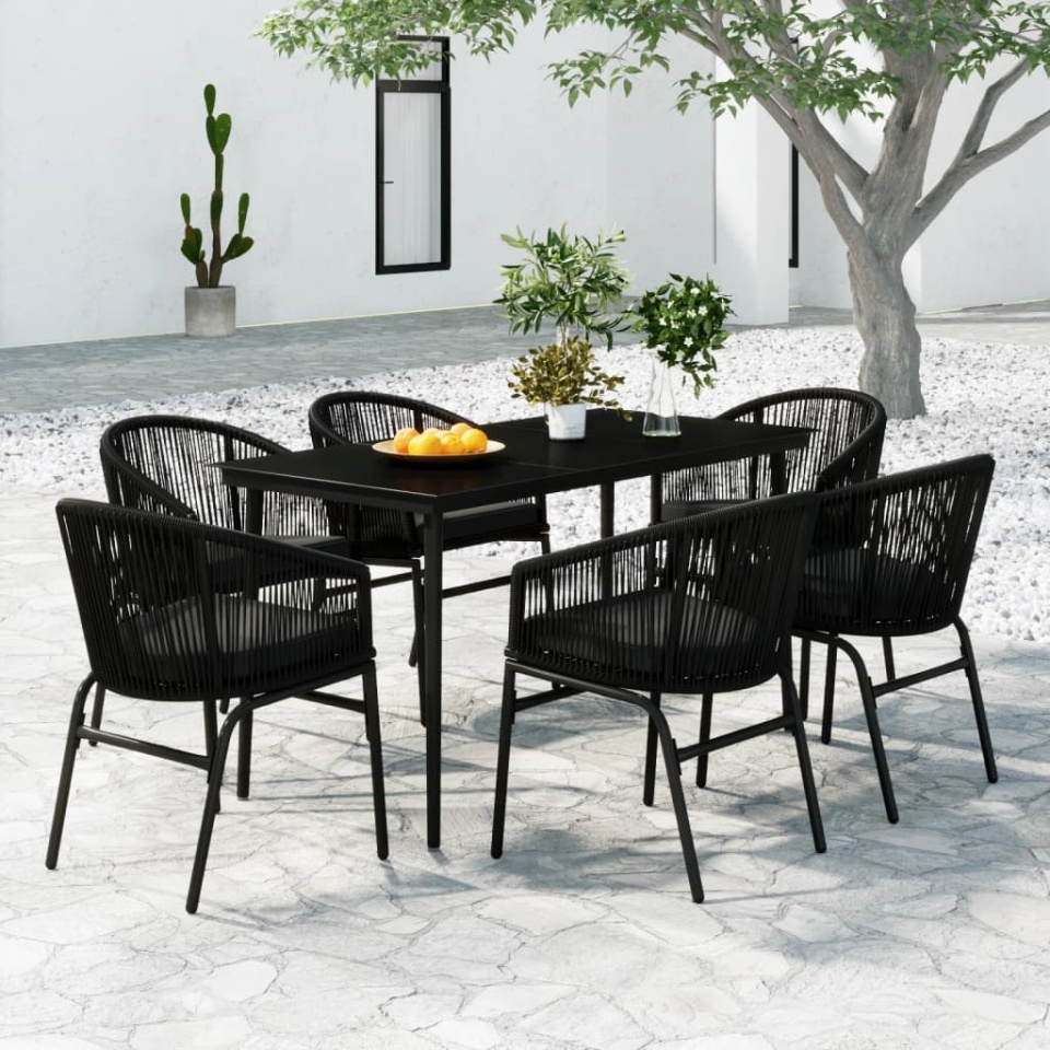 Set de servit masa pentru grădină, 7 piese, negru