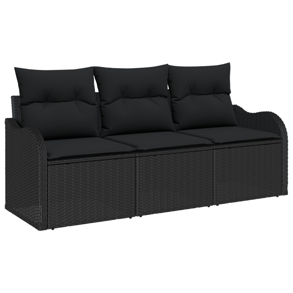 Set de sofa de grădină de 3 piese cu perne Negru Poliratan - 1 | YEO