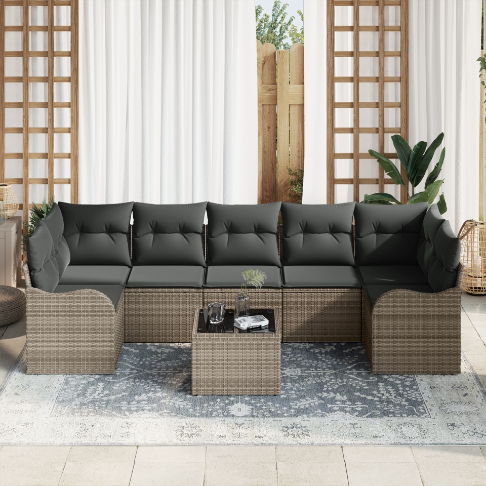 Set de Sofa pentru Grădină cu Perne Gri Poliratan, Sofa pentru Grădină cu 2 Locuri cu Perne Gri Poliratan - 2 | YEO