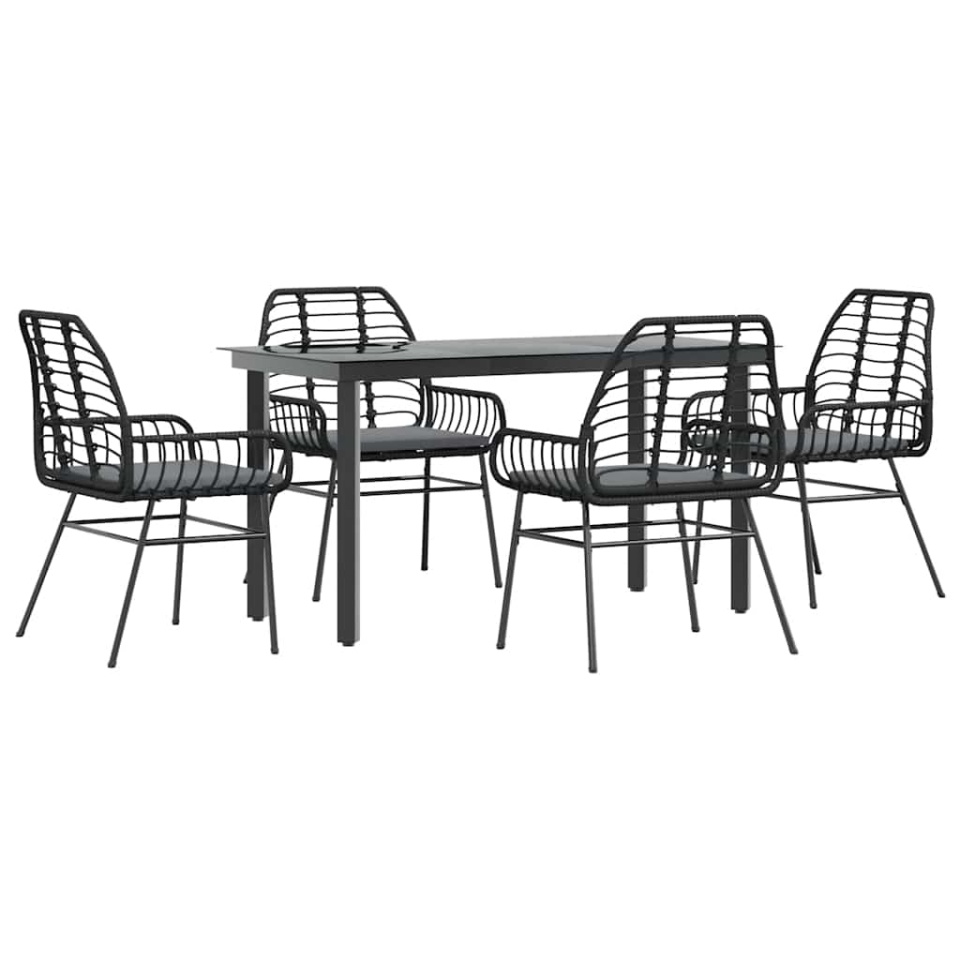 Set de sufragerie de grădină 5 piese neagră Sticlă Poly Rattan - 1 | YEO