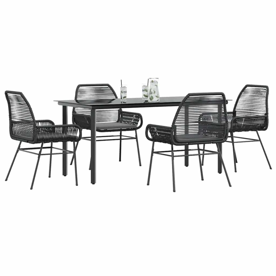 Set de sufragerie de grădină 5 piese neagră Sticlă Poly Rattan