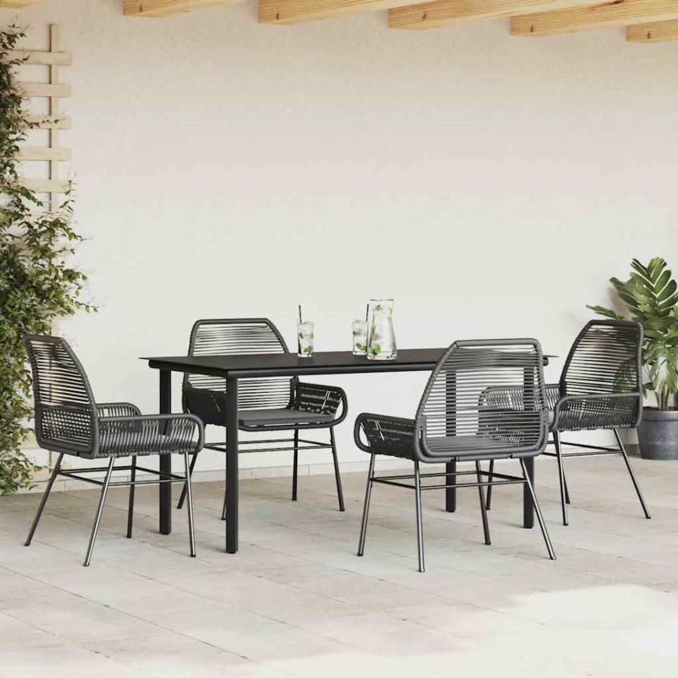 Set de sufragerie de grădină 5 piese neagră Sticlă Poly Rattan - 2 | YEO