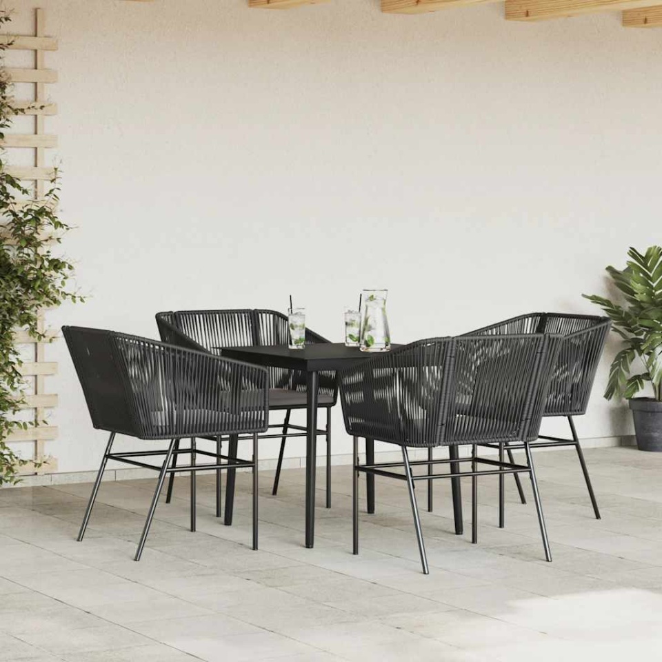 Set de sufragerie de grădină 5 piese neagră Sticlă Poly Rattan - 2 | YEO
