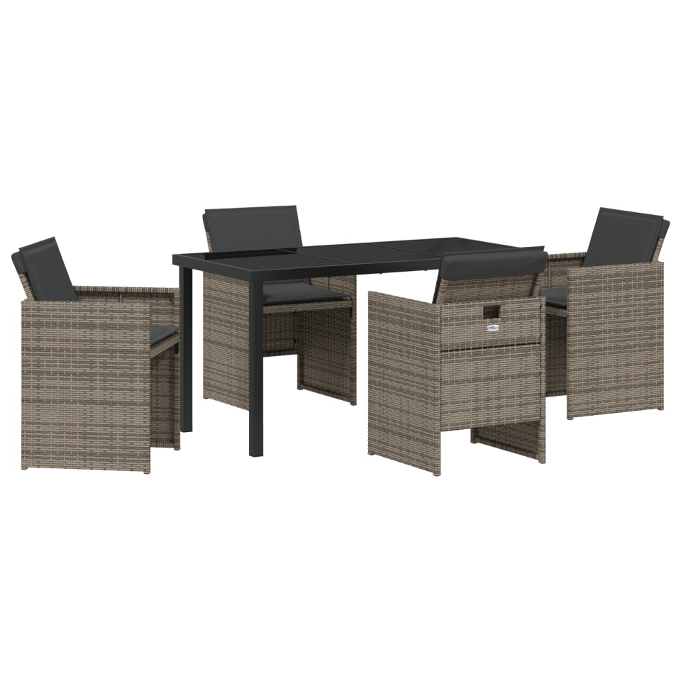 Set dining grădină 5 piese cu perne gri din ratan poli - 1 | YEO