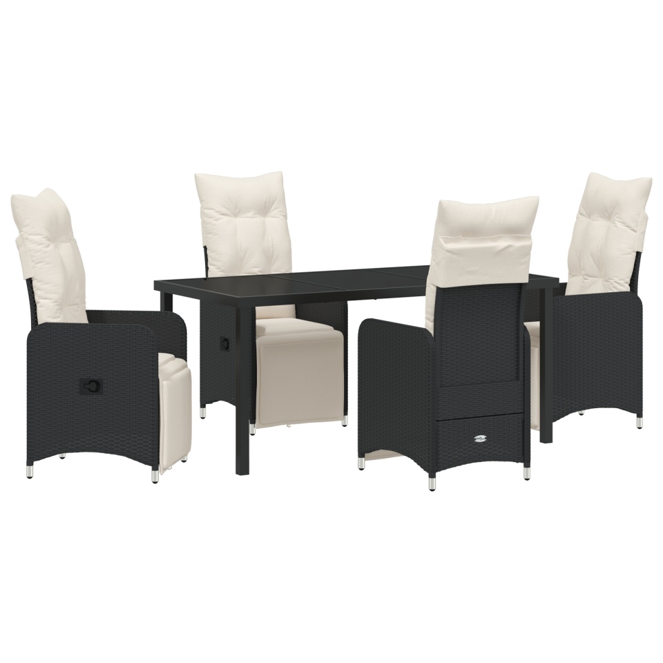 Set dining grădină 5 piese cu perne negre din poliratan - 1 | YEO