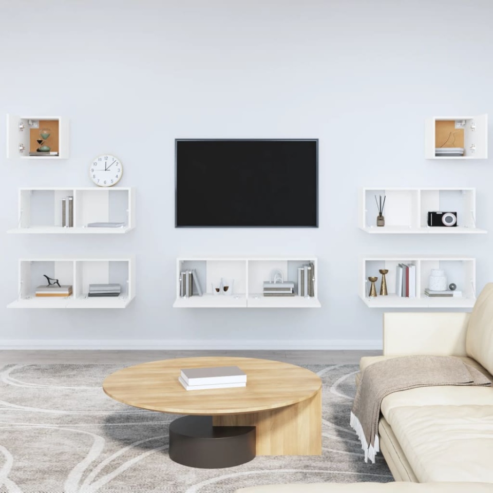 Set dulap TV, 7 piese, alb, lemn prelucrat - 2 | YEO