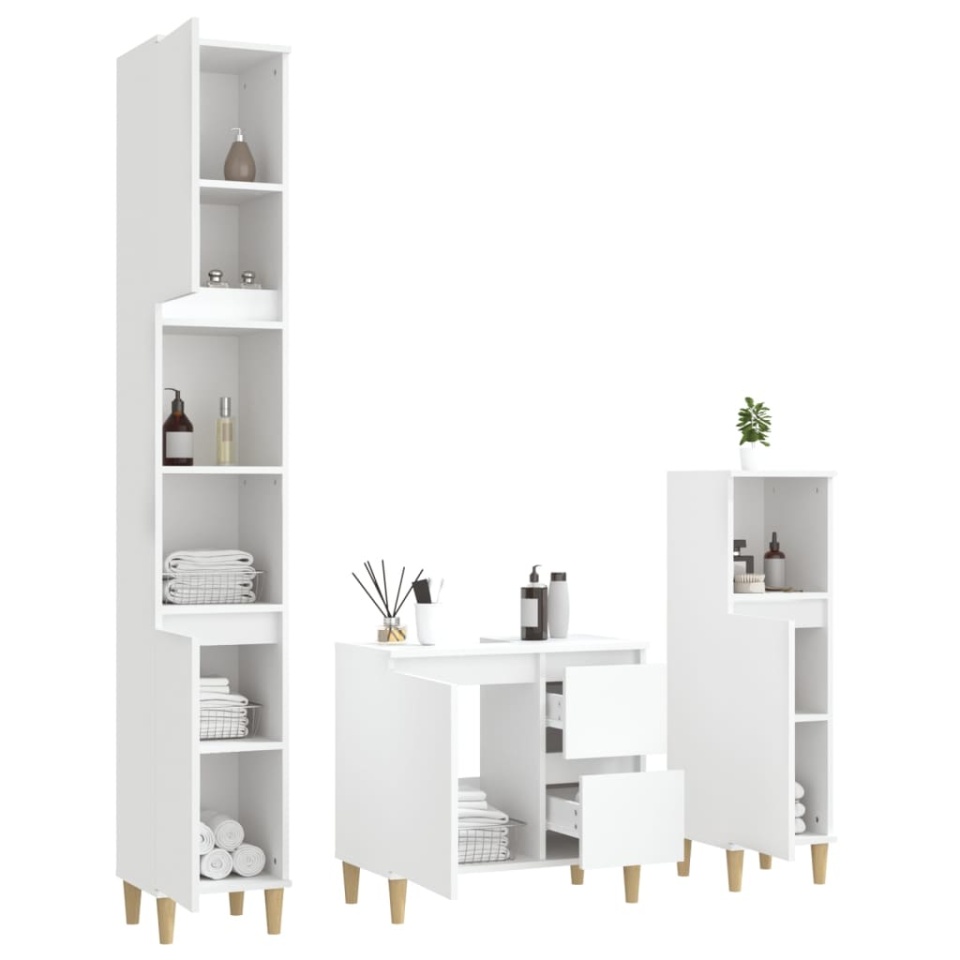 Set dulapuri de baie, 3 piese, alb, lemn prelucrat - 3 | YEO