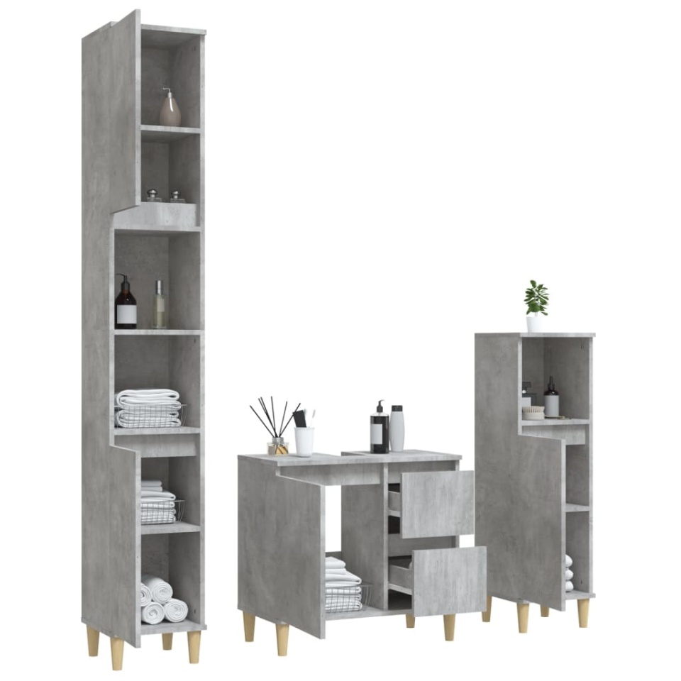 Set dulapuri de baie, 3 piese, gri beton, lemn prelucrat - 3 | YEO