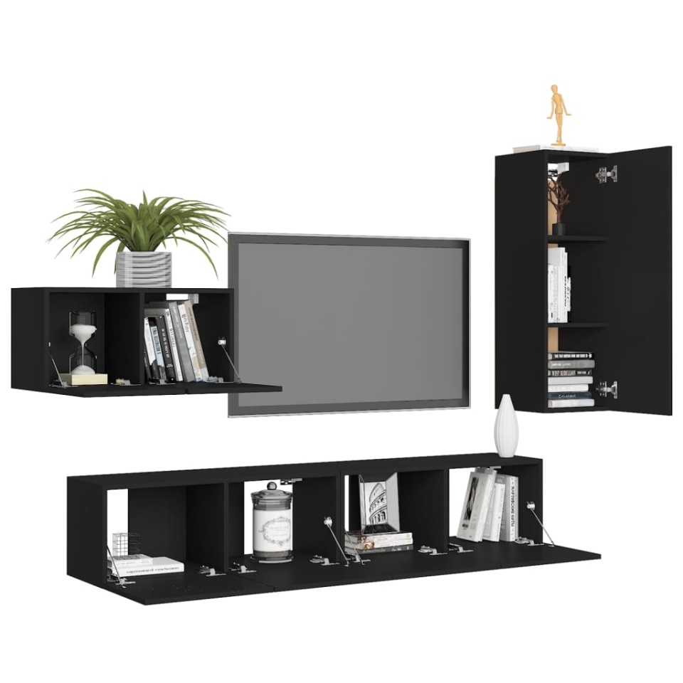 Set dulapuri TV, 4 buc., negru, lemn prelucrat - 2 | YEO