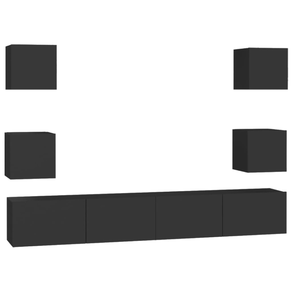 Set dulapuri TV, 6 buc., negru, lemn prelucrat - 1 | YEO