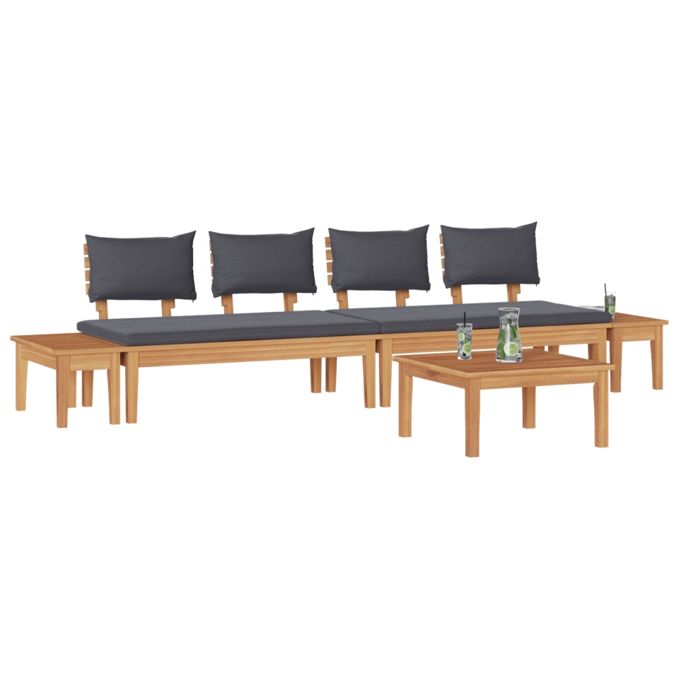 Set Masă Grădină 5 Piese Lemn Teak Solid, Set Bănci Grădină 2 Piese Lemn Teak Solid, Masa Grădină 60x60x30 cm Lemn Teak Solid - 2 | YEO