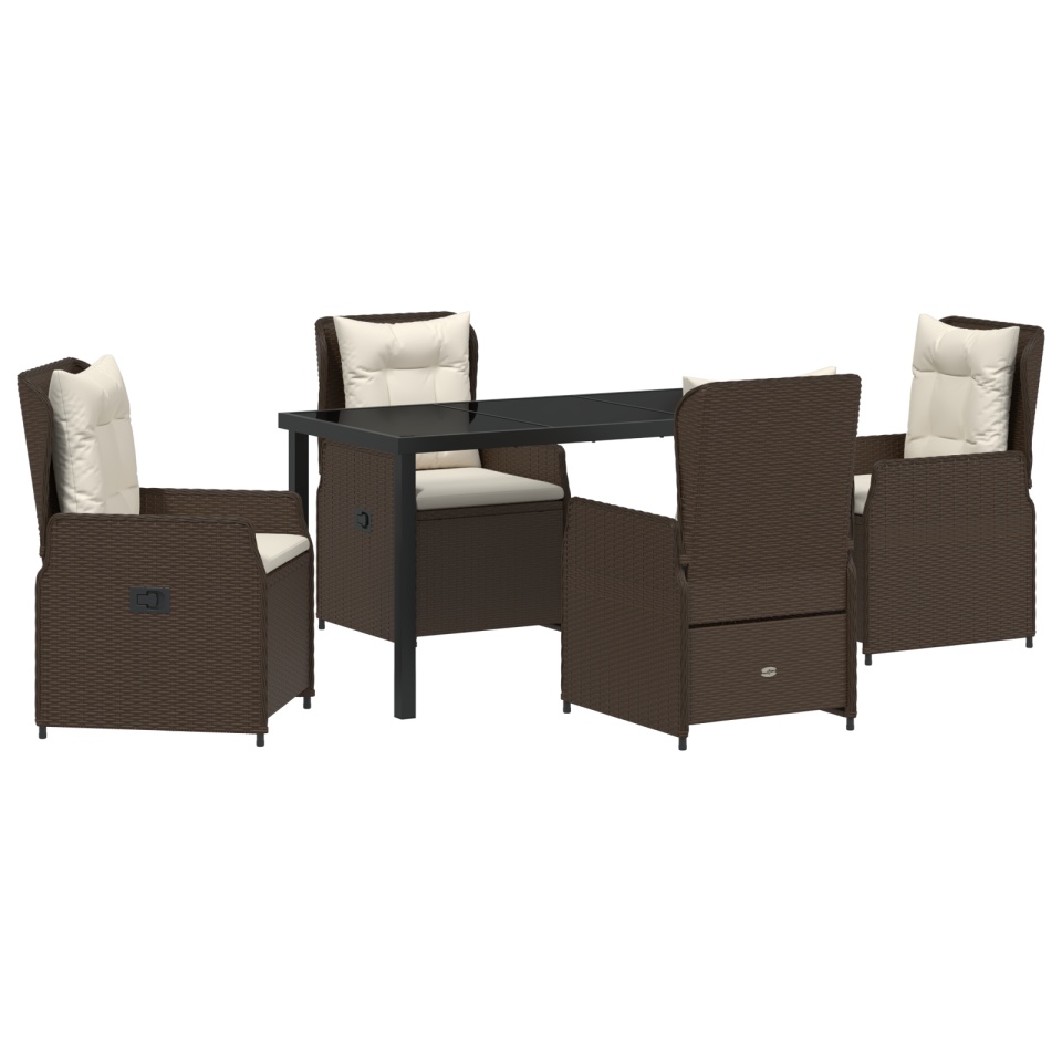 Set masă grădină 5 piese maro din poliratan, Masă grădină neagră 140x80x73 cm din sticlă securizată - 1 | YEO