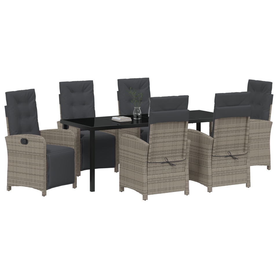Set masă grădină cu perne Gri din ratan sintetic, Masă grădină Neagră 200x80x73 cm din sticlă securizată - 2 | YEO