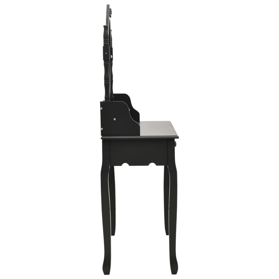 Set masă toaletă cu taburet negru 75x69x140 cm lemn paulownia - 3 | YEO