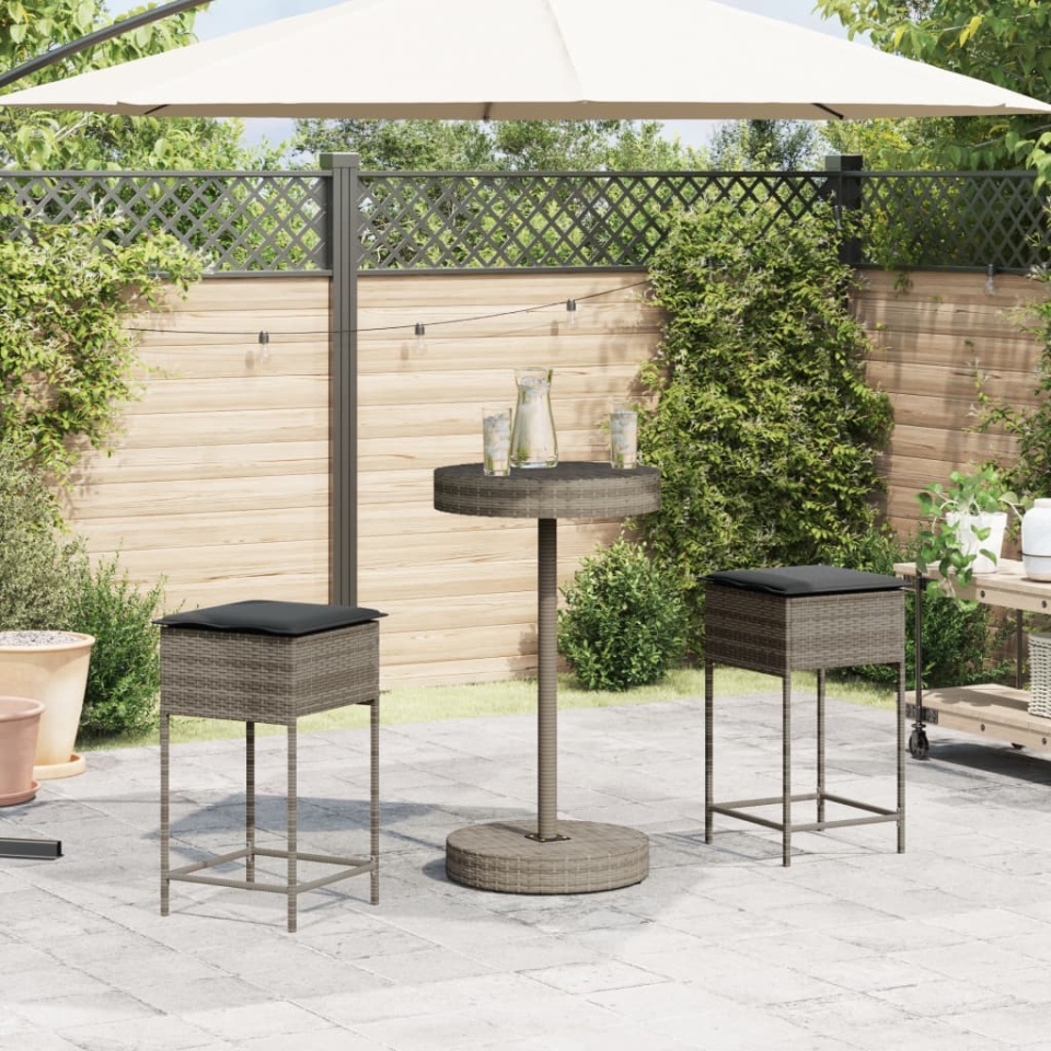 Set mobilier bar de grădină, cu perne, 3 piese, gri, poliratan - 2 | YEO