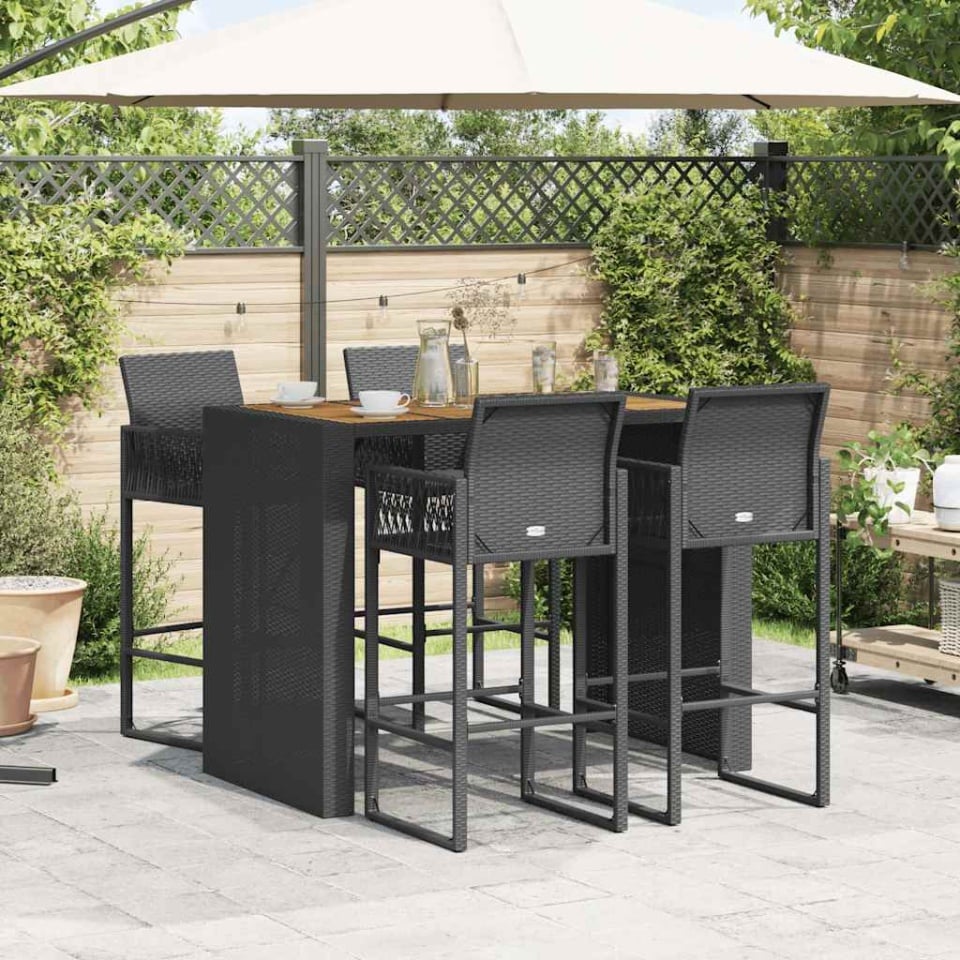 Set mobilier bar de grădină fără perne 5 piese negru poliratan - 2 | YEO